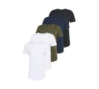 JACK & JONES Maglietta da uomo con scollo rotondo in tinta unita, Bianco/Dettagli: 2 bianchi, 1 nero, 1 blu navy, 1 foresta, L