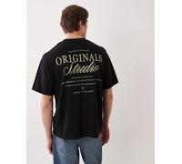Jack & Jones - Original Studio - T-shirt oversize nera e salvia con scritta stampata sul retro-Nero XXL