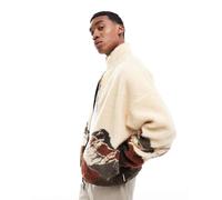 Jack & Jones - Pile borg beige con chiusura zip e stampa di montagna-Neutro XL