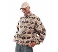 Jack & Jones - Pile soffice beige pesante con stampa e zip corta-Neutro L