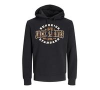 JACK&JONES PLUS Jjelogo-Felpa con Cappuccio 2 col 24/25 Noos Pls, Nero, XXXXL Uomo