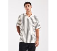 Jack & Jones - Polo all'uncinetto bianca a righe verticali-Bianco XXL