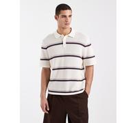 Jack & Jones - Polo all'uncinetto color crema a righe-Bianco 3XL