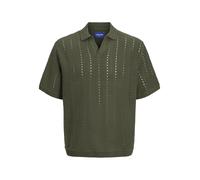 JACK & JONES Polo da Uomo in Tinta Unita Jorparos Knit Easter SS Crochet Polo, Olive Night, S