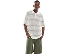 Jack & Jones - Polo in maglia all'uncinetto color panna-Bianco XXL