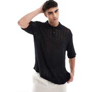 Jack & Jones - Polo nera in maglia all'uncinetto-Nero XS
