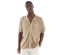 Jack & Jones - Polo oversize in maglia beige con bottoni-Neutro S