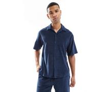Jack & Jones Premium - Camicia oversize in spugna blu navy in coordinato-Nero L