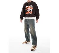 Jack & Jones - Ron - Jeans stile skater neri lavaggio marrone patinato-Nero W28 L34