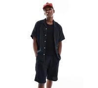 Jack & Jones - Set nero testurizzato con camicia con colletto a rever e pantaloncini XS