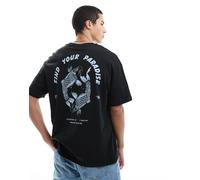 Jack & Jones - T-shirt nera super oversize con stampa di carpe Koi sul retro-Nero L