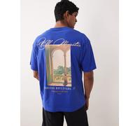 Jack & Jones - T-shirt oversize blu acceso con stampa di paesaggio sul retro M