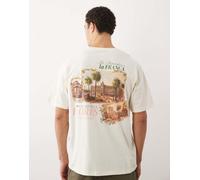 Jack & Jones - T-shirt oversize crema con stampa di panorama sulla schiena-Bianco S