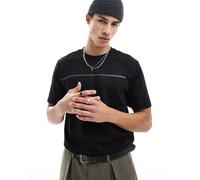 Jack & Jones - T-shirt oversize nera con logo a righe sul petto-Nero L