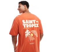 Jack & Jones - T-shirt oversize rossa con stampa "Saint Tropez" sul retro-Rosso M
