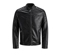 JACK & JONES Uomo Giacca in Ecopelle Blouson Bomber JJEROCKY Design Mantello Giacca Transizione, Colore:Nero-2, Dimensione Giacca:XXL