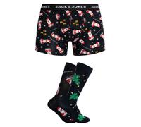 Jack & Jones Uomo Ho Ho Ho Trunks e 2 paia di calzini in confezione regalo, Nero