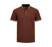 JACK & JONES Uomo Polo Aderente JJEPAULOS Tinta Unita Maglia Manica Corta Cotone piqué Taglie Forti, Colore:Marrone Medio, Size:4XL