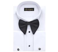 Jack Martin Camicia da smoking da uomo con colletto ad ala bianca con polsini francesi | Set in emelli e papillon nero | Camicie eleganti da uomo, Bianco tinta unita., M