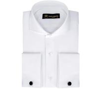 Jack Martin Camicia da Uomo con Polsini francesi e Colletto alla Francese | Gemelli Inclusi | Camicia Elegante di Lusso a Maniche Lunghe con abbottonatura per Uomo (Spina di Pesce, Bianco, S)