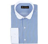 Jack Martin London Camicia con Colletto Club da Uomo | Camicie Business Slim Fit e Camicie Casual con Colletto Tondo | Camicia in Stile retrò (Rigato Blue Scuro,L)