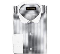 Jack Martin London Camicia con Colletto Club da Uomo | Camicie Business Slim Fit e Camicie Casual con Colletto Tondo | Camicia in Stile retrò (Rigato Nero,XL)