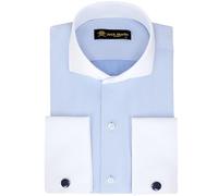 Jack Martin London Camicia da Uomo con Polsini francesi e Colletto alla Francese | Gemelli Inclusi | Camicia Elegante di Lusso a Maniche Lunghe con abbottonatura per Uomo (Spina di Pesce, Blu, M)