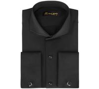 Jack Martin London Camicia da Uomo con Polsini francesi e Colletto alla Francese | Gemelli Inclusi | Camicia Elegante di Lusso a Maniche Lunghe con abbottonatura per Uomo (Spina di Pesce, Nero, M)