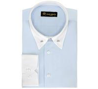 Jack Martin London Camicie formali con colletto a spillo per uomini adulti | Camicia da uomo a maniche lunghe con colletto, A righe azzurre, XL