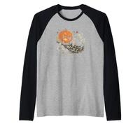 Jack O Lantern Chasing Scheletri Scena Divertente Halloween Maglia con Maniche Raglan