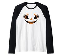 Jack O' Lantern Face Halloween Pumpkin Maglia con Maniche Raglan