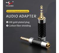 Jack per cuffie placcato oro Conversione da 2,5 mm 3,5 mm 4,4 mm Adattatore audio Spina maschio stereo Connettore audio in fibra di carbonio 2.5mm to 3.5mm