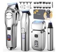 Jack & Rose set 4 in 1 per Tagliacapelli uomo professionale, tagliacapelli e trimmer senza fili impermeabile IPX7, rasoio elettrico di precisione e tagliapeli naso, ricaricabile USB Tipo-C