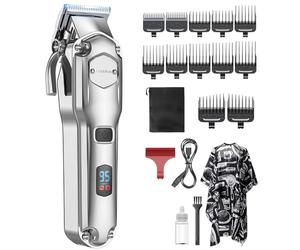 Jack & Rose Tagliacapelli uomo professionale, macchinetta per capelli con display a LED regolabarba elettrico cordless IPX7 impermeabile per capelli e barba da uomo
