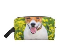 Jack Russell Flower Meadow, organizer per cosmetici di grande capacità, borsa da viaggio per il trucco da donna