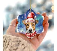 Jack Russell, ornamento per albero di Natale, simpatico cucciolo di cane con cappello di Babbo Natale, ciondolo in porcellana, decorazione per la casa rustica, regalo per amici, colleghi, dipendenti