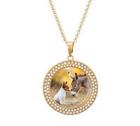 Jack Russell Terrier Cane E Asino Donna Collana Ciondolo Personalizzato Rotondo Diamante Collane Gioielli Regali per Gli Uomini Compleanno, Misura unica, Metallo