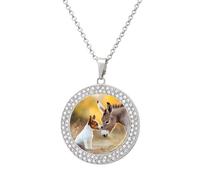 Jack Russell Terrier Cane E Asino Donna Collana Ciondolo Personalizzato Rotondo Diamante Collane Gioielli Regali per Gli Uomini Compleanno, Misura unica, Metallo