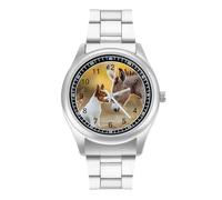 Jack Russell Terrier Dog and Donkey - Orologio da polso al quarzo, in acciaio inox, con numeri arabi, unisex, Stile:, regular, MHXYZHW