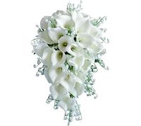 Jackcsale Bouquet da sposa con calle bianche, cascata, romantico, bouquet di fiori artificiali a cascata, bouquet da sposa per cerimonie nuziali e anniversari, decorazione per la casa, A
