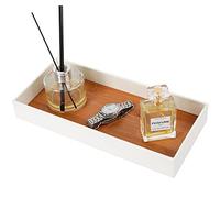 JackCubeDesign Portaoggetti in vassoi di bambù in pelle Vassoio di immagazzinaggio cosmetico Organizer di cancelleria completo per chiavi, telefono, portafoglio, monete, gioielli (bianco) -: MK205B