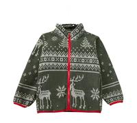 Jacke Herbst/Winter Neue Kinder Stehkragen Polar Fleece Weihnachten Schneeflocke Fawn Print Jungen Fleece Jacke (Green, 3-4 anni)