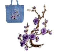 Jacket Iron On Patch - Embroidered Plum Flower Patch for Backpacks | 3D Embroidery Patches - Plum Flower Iron On Patch For Jeans, Jackets, Bags, Sweaters And Backpacks