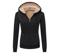 JACKETOWN Felpa con Cappuccio da Donna Giacca con Cappuccio da Donna con Cerniera di Base Spessa e Calda Maglione Maglione in Pile Maglione Slim Fit Autunno/Inverno Felpa Sportiva(Nero-L)