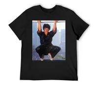 Jackie chan - Maglietta classica da uomo a girocollo in 100% cotone, leggera, a maniche corte, con struttura resistente, per lavoro, palestra e attività nel fine settimana, Nero , XL