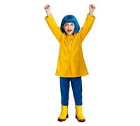 Jackolume Coraline - Costume da cosplay per bambine, con impermeabile giallo e pantaloni blu, per Halloween, per feste