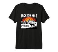 Jackson Hole Wyoming Alce Montagna Retro Tramonto Maglietta Premium