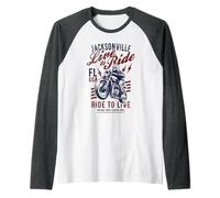 Jacksonville Florida Moto Skull Rider Design Vintage Maglia con Maniche Raglan