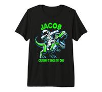 Jacob Crushin' It Since Day One Astronauta Dinosaur Cartoon Maglietta Premium