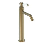 Jacob Delafon - Miscelatore lavabo con beccuccio alto Louise - Design retrò, manico in ceramica - Risparmio d'acqua - 17 x 36,2 x 5,5 cm - Finitura Bronzo - E24361-BCN